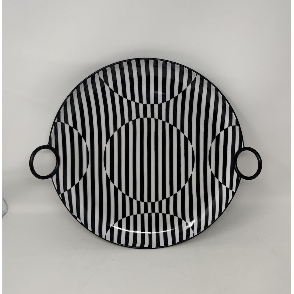 JONATHAN ADLER Black & White Stripes Metal Table Top Pinwheel Plate Decor NWT